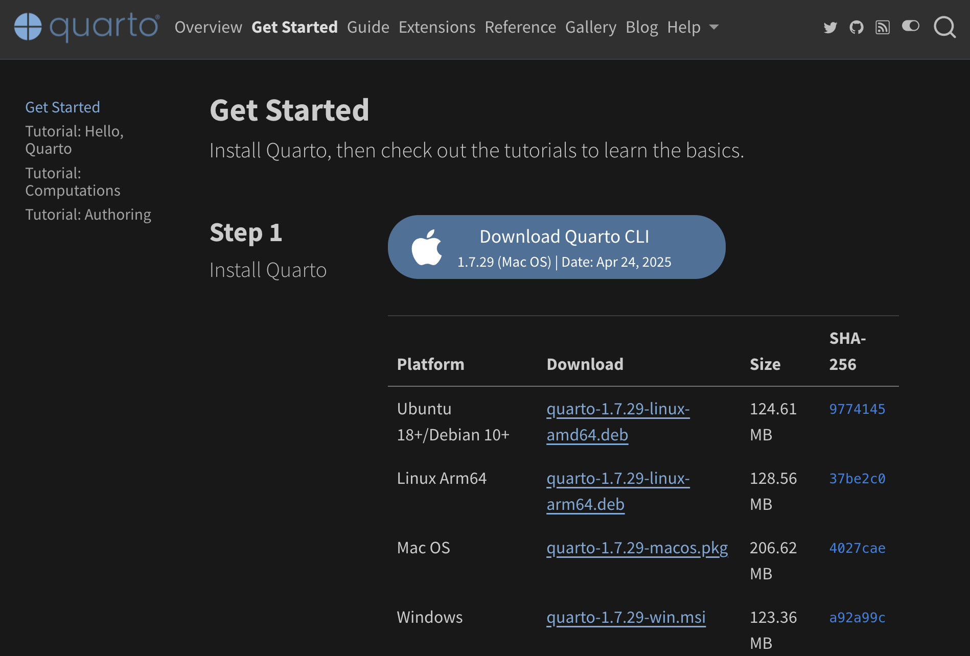 Quarto downloads screenshot